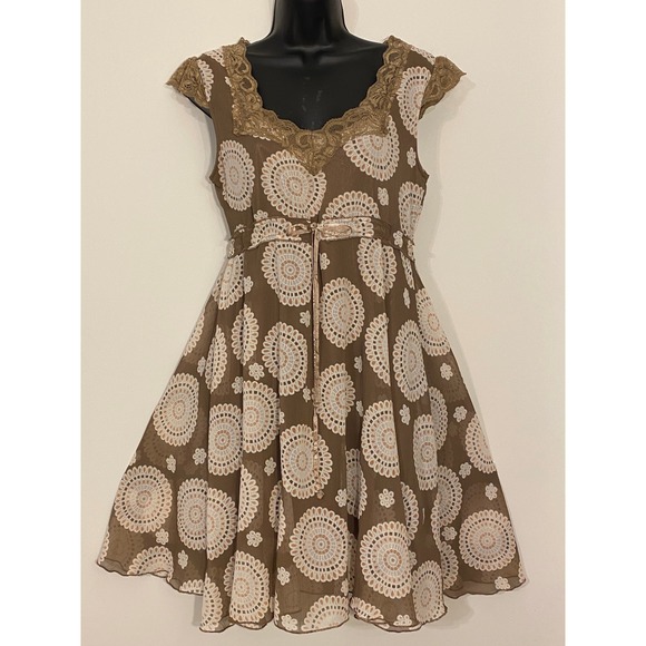 Charlotte Russe Dresses & Skirts - Charlotte Russe Brown Medallion Lace Trim Babydoll Dress Womens Medium Y2K
